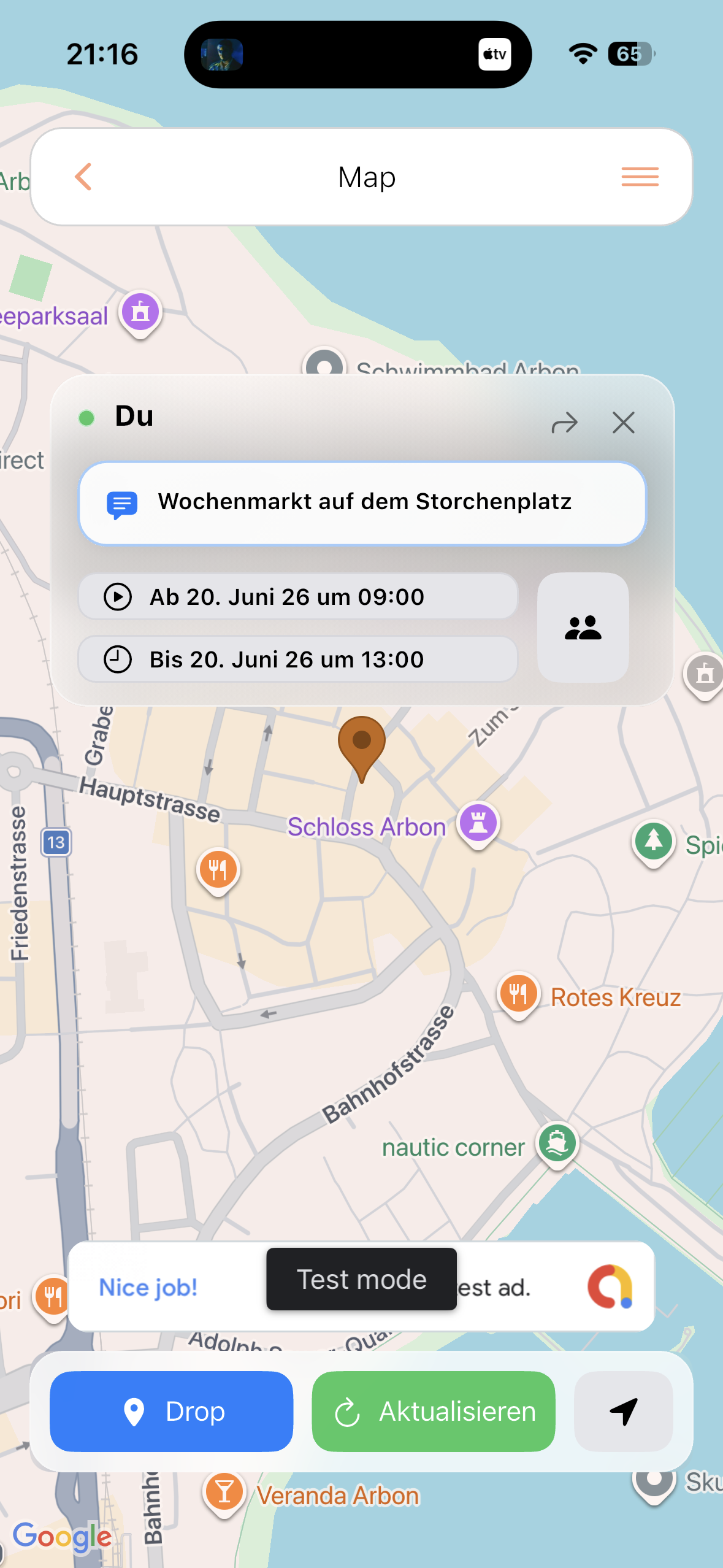 me°drop Kartenansicht mit Drop